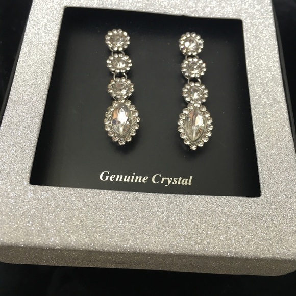Genuine Crystal Dangle Post Earrings - Picture 2 of 4